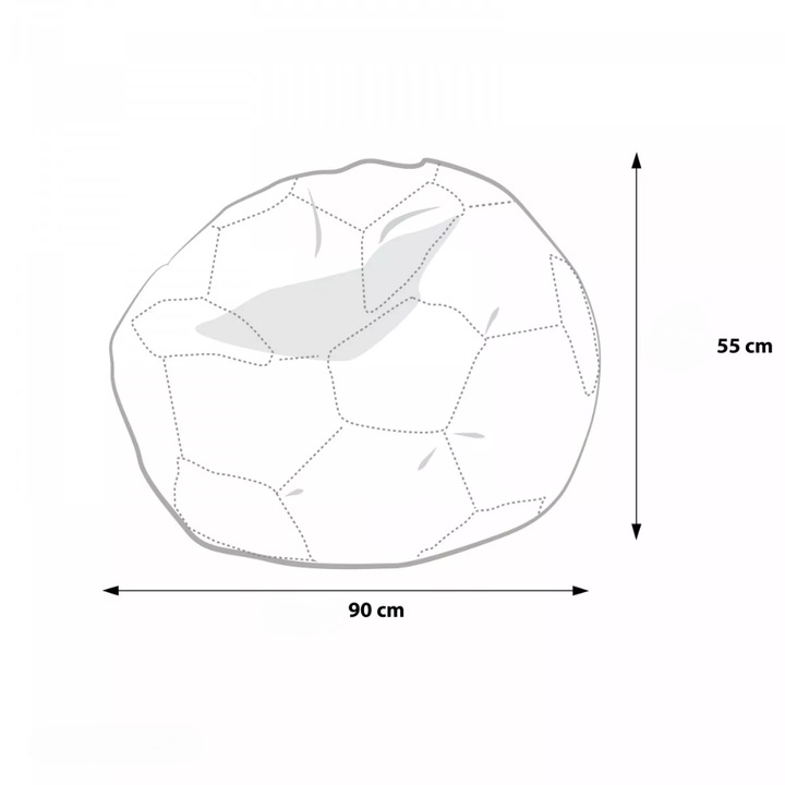 Babzsák fotel, ökológiai bőr, futballlabda, L-es méret, 55x90 cm, levehető huzat, Euro 2024, sötétbarna