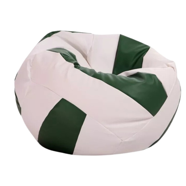 Fotoliu Puf Volei, Piele Ecologica Premium, 65x90cm, Husa Detasabila Usor de Intretinut, Design Sportiv Alb si Verde, Confort Ergonomic pentru Copii si Adulti, Ideal Gaming, Relaxare si Decor Modern