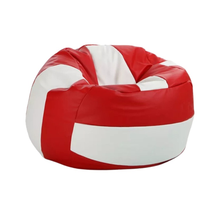 Fotoliu Puf Ecopuf Volleyball, Piele Ecologica Premium, Ergonomic si Confortabil, Dimensiuni 90x65 cm, Design Modern, Husa Detasabila pentru Curatare Usoara, Ideal pentru Relaxare, Rezistent si Versatil, Culoare Rosu si Alb