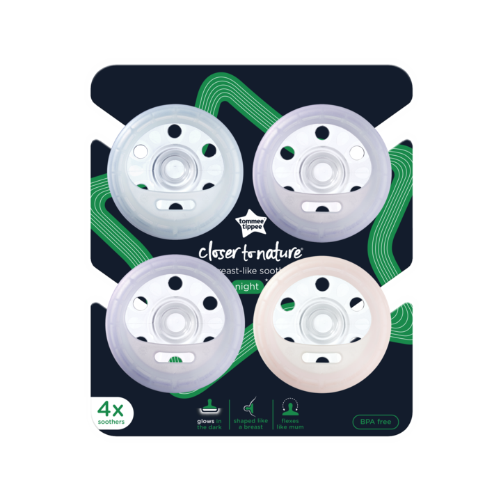 Нощна залъгалка Tommee Tippee Closer to Nature "Breast like pacifier", 6-18 месеца, момичета, 4 бр.