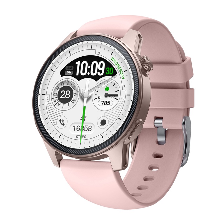 Smartwatch unisex, MISIRUN, 1.43Inch, Rezistent la apa, Compatibil cu Android/IOS, Roz