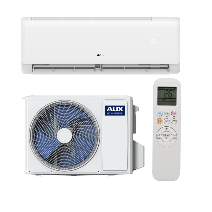 Aparat aer conditionat AUX Q Series, 9000 BTU/h, WiFi inclus, Sleep Mode, Auto Curatare, Auto Restart, Filtru Carbon Activ