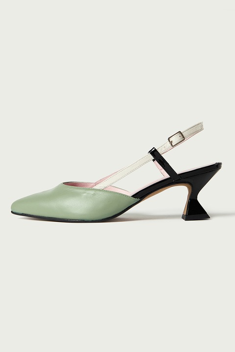 ALURA, Pantofi din piele cu toc kitten, Alb/Verde, 41
