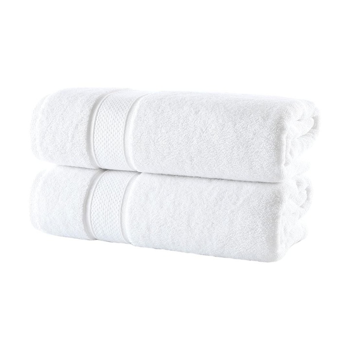 Комплект 2 XXL хотелски хавлии, памук и бамбук, 480гр/м2, 90х150 см, Tac, Бял