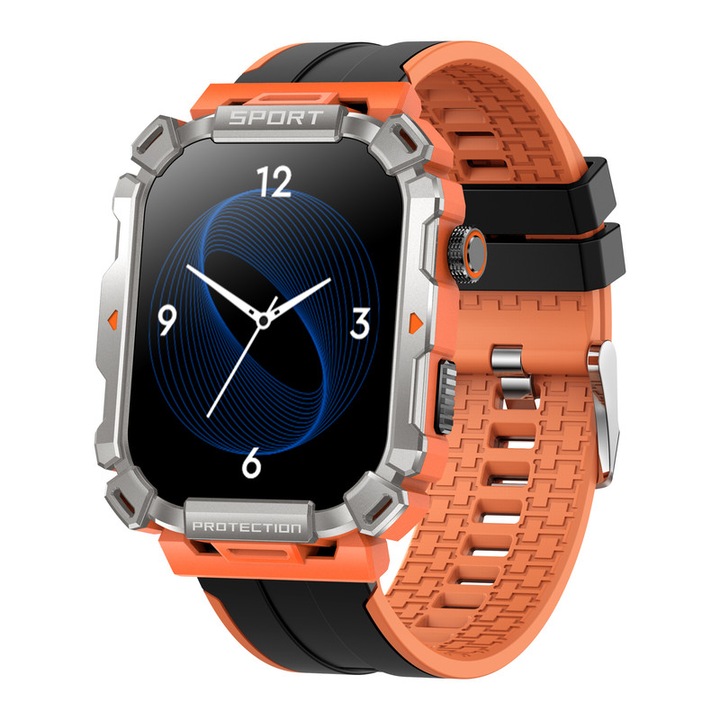 Смарт часовник, MISIRUN, 2,0 инча, съвместим с Android/iOS, черен/оранжев