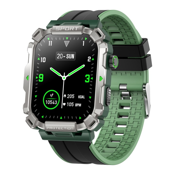 Смарт часовник, MISIRUN, 2,0 инча, съвместим с Android/iOS, черен/зелен