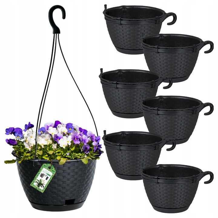 Set de Ghiveci de flori 6x rotund suspendat Ratolla Round DRLW215-S433 23 cm Antracit