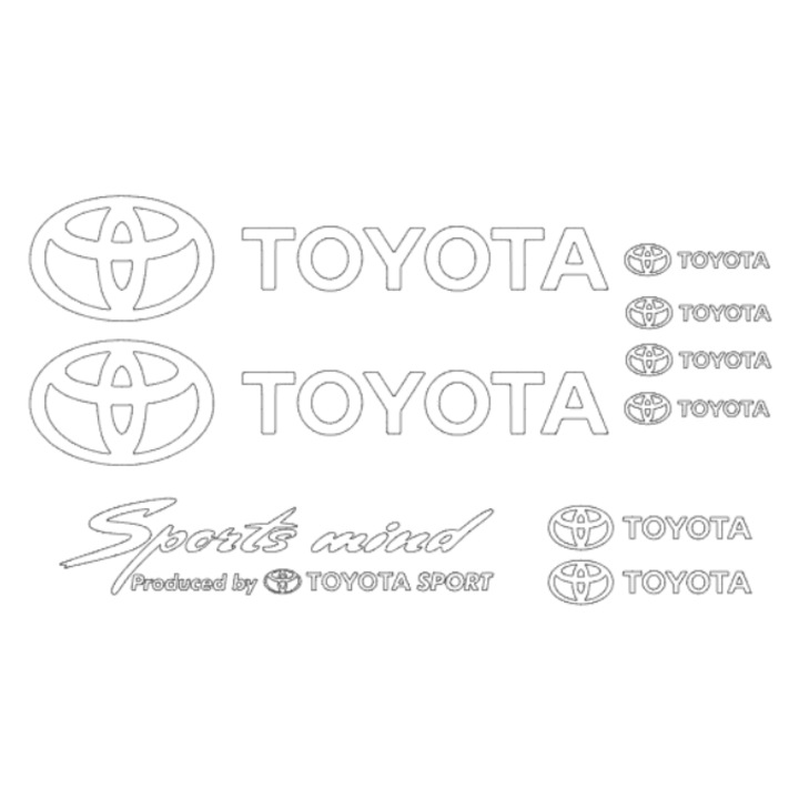 Set 9 stickere Toyota, alb