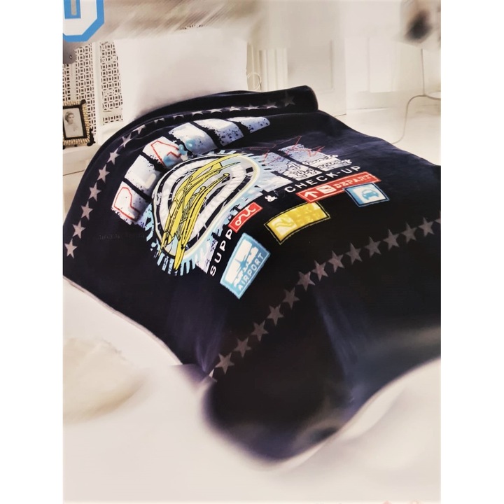 Cuvertura Lacassa - Aircraft, Kotonia Home, pentru pat de o persoana, dimensiunea 160x220 cm