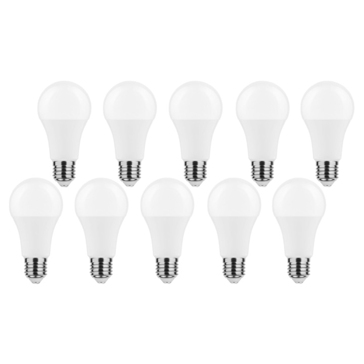 Комплект от 10 LED крушки Globe, E27, A60, 8.5W (60W еквивалент), 2700K, WW, топла светлина, 806 lm, Modee, енергиен клас F