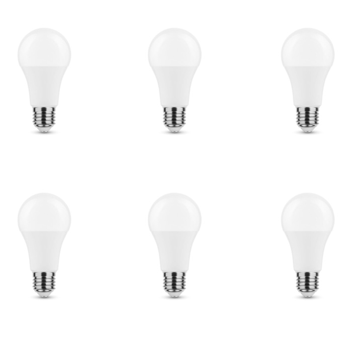 Комплект от 6 LED крушки Globe, E27, A60, 11W (еквивалент на 75W), 6000K, CW, студена светлина, 1055 lm, Modee, енергиен клас F