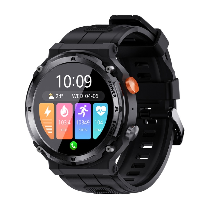 Унисекс смарт часовник, MISIRUN, 1,39 инча, съвместим с iOS/Android, черен