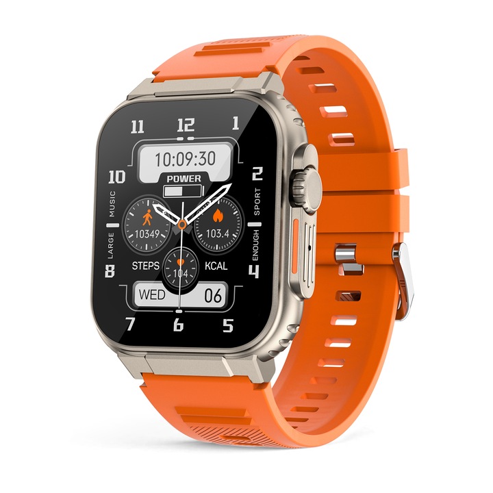 Smartwatch barbati, MISIRUN, 2.0Inch, 600mAh, Compatibil cu iOS, Portocaliu