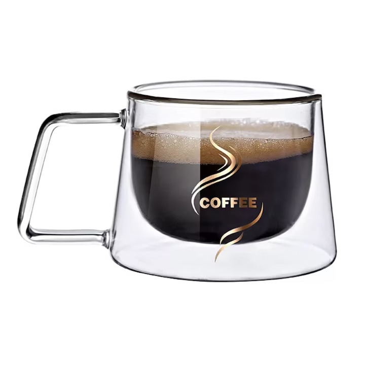 Ceasca Cafea din sticla termorezistenta, Aurov®, pereti dubli, 200 ml, transparenta