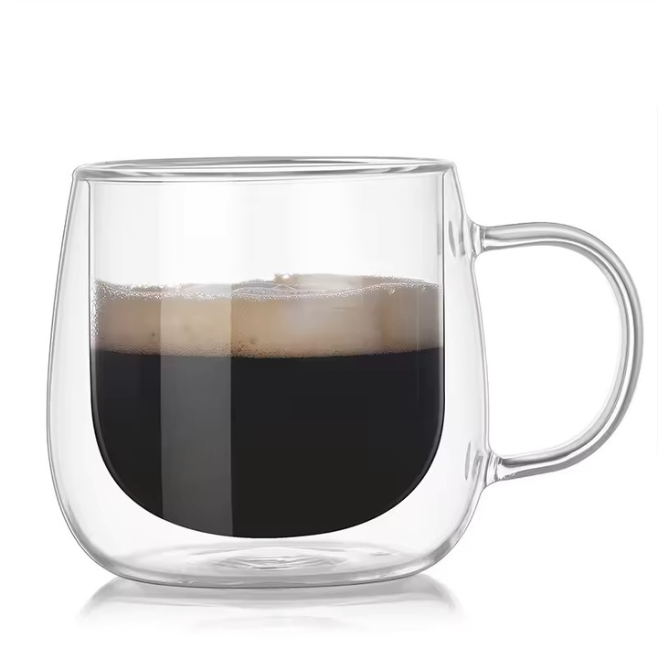 Cana pentru ceai si cafea din sticla termorezistenta, Aurov®, pereti dubli, 250 ml, transparenta