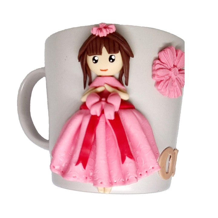 Персонализирана чаша Fetita, ръчна изработка, полимерна глина Fimo, 300 мл