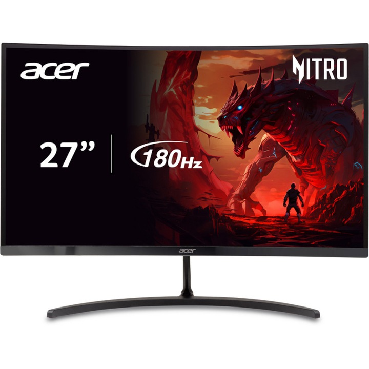 Acer Nitro ED273US3 játékmonitor, ZeroFrame, 27", VA, QHD, 2560 x 1440, HDMI, DisplayPort, ívelt 1500R, hangszórók, 180 Hz, 1 ms, fekete