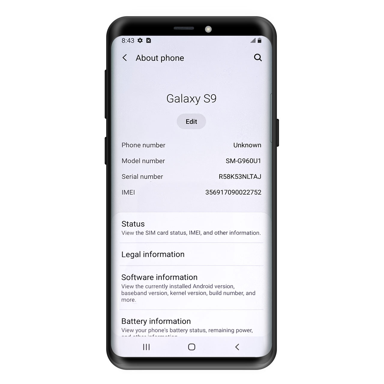 Samsung Galaxy S9, 64GB, 4GB RAM, Midnight Black, 5.8 inch
