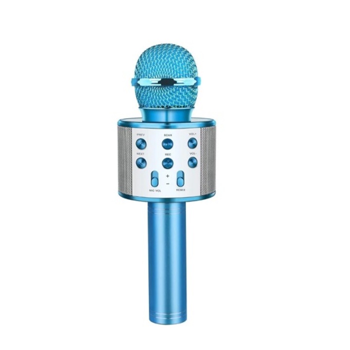 Microfon Karaoke Cu Bluetooth Si Boxa Incorporata, Compatibil Android si IOS, Acumulator Integrat, Albastru, Miromoto®