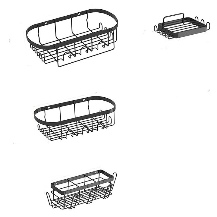 Raft pentru dus, 4 piese, fara gauri in perete, organizare baie, otel inoxidabil