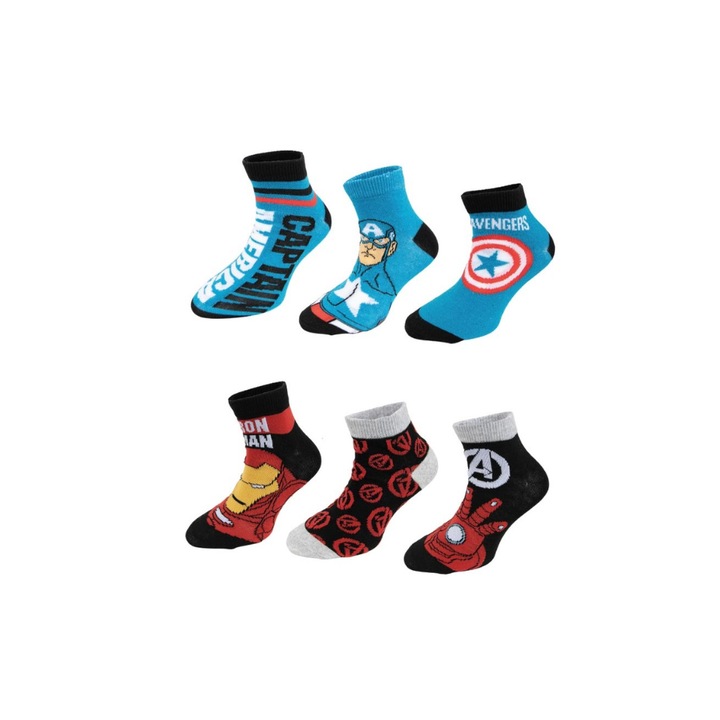 Комплект от 6 чифта чорапи, разноцветни, размер 27-30, Avengers, Marvel