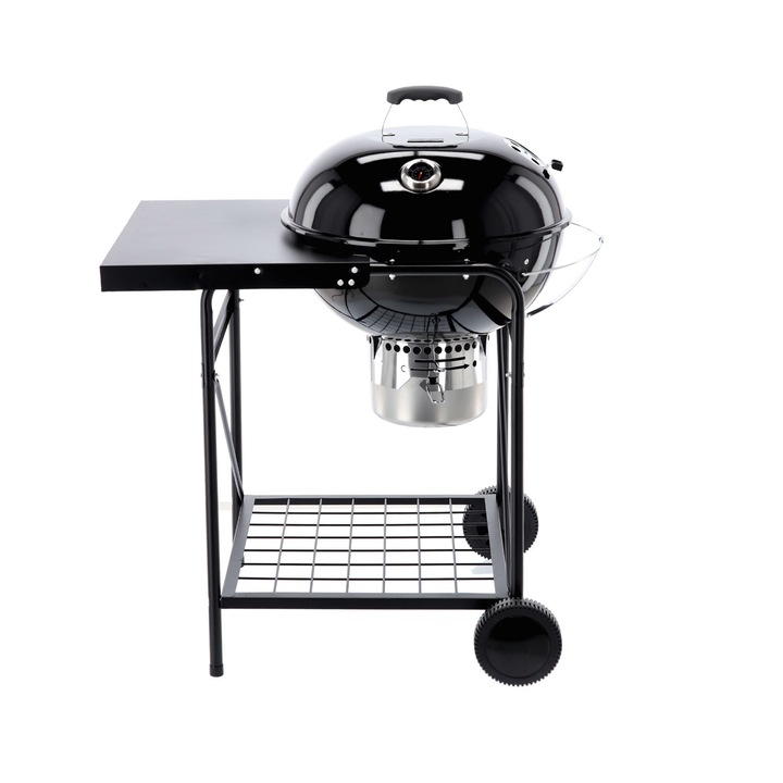 Gratar din otel pe carbuni, cu tava pentru cenusa, capac cu termometru, 90x71x111cm