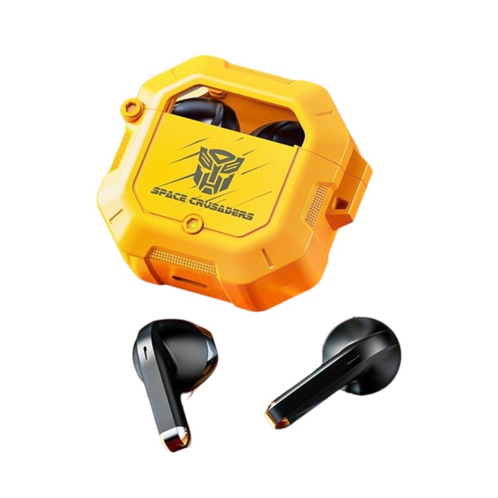Space Crusaders Transformers vezeték nélküli fülhallgató, Bluetooth, sárga tok