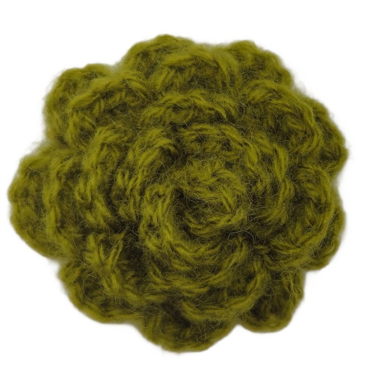 Brosa crosetata trandafir, culoare verde, 6cm