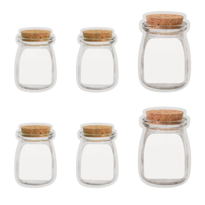 Set 6 pungi de depozitare reutilizabile Shopiens® ce se sigileaza ca sa pastreze alimentele proaspete, cu fund larg, 4 x 500 ml si 2 x 150 ml