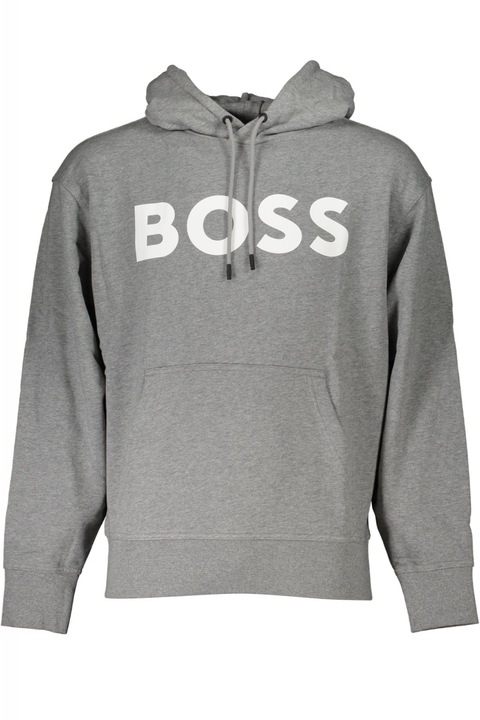 Мъжки суичър без цип, Regular fit кройка и щампа с лого на Hugo Boss, Tъмносив