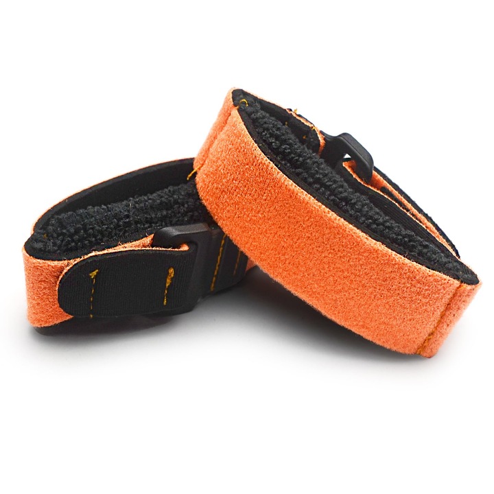 Set 2 benzi de acoperire pentru coarde chitara, Plastic/Textil, Negru/Portocaliu