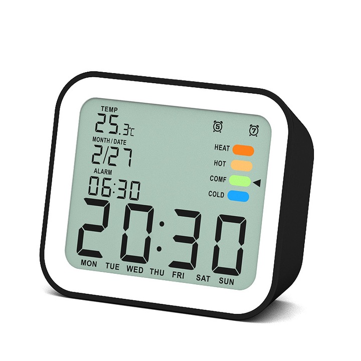 Ceas digital cu setare alarma LCD, Selling Depot®, cu Snooze Mode pentru alarma, temperatura ambientala, Iluminare de fundal