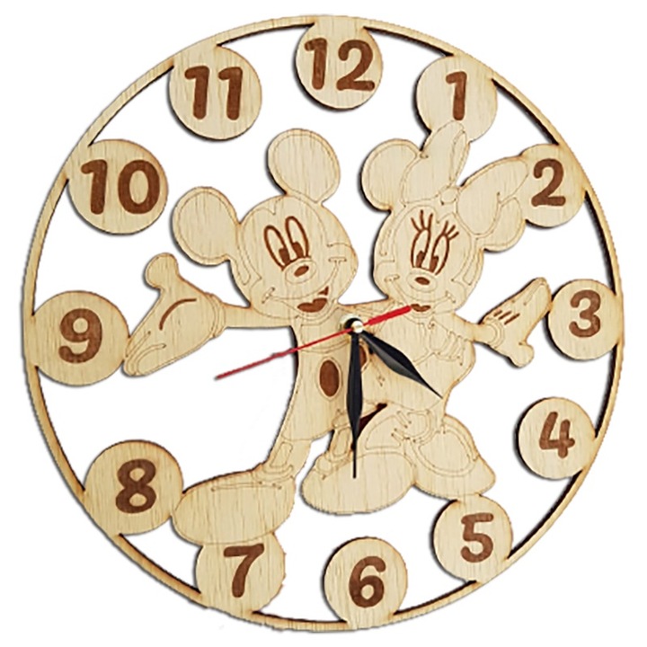 Ceas de perete Minnie & Mickey, lemn pentru pictat, 30 cm, ArtemisGift