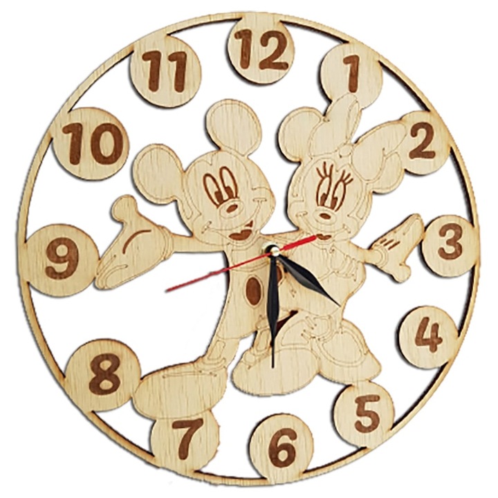 Óra Minnie & Mickey-vel, gyerekeknek, fa, 30 cm, ArtemisGift
