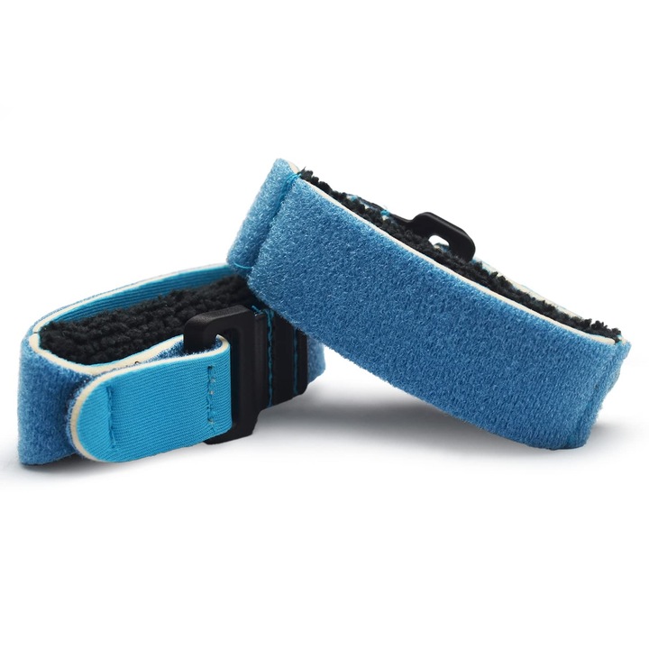 Set 2 benzi de acoperire pentru coarde chitara, Plastic/Textil, Negru/Albastru