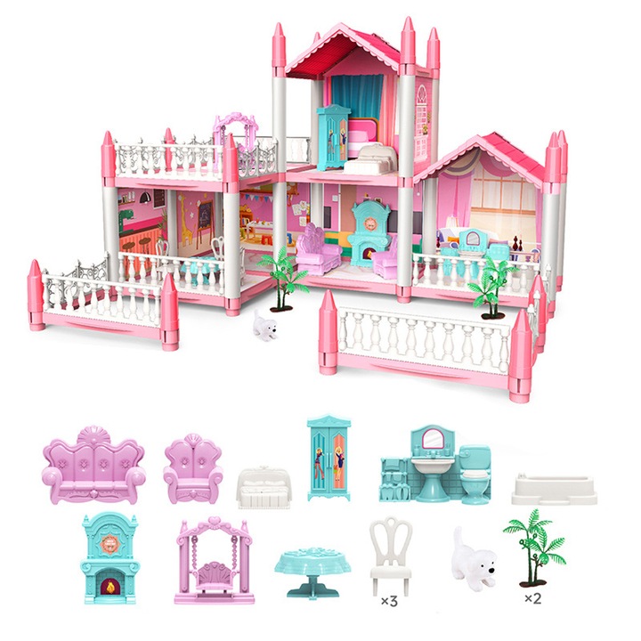 Casa papusi, ABS, 52.1 x 40.6 x 34.2 cm, 6 ani+, Roz