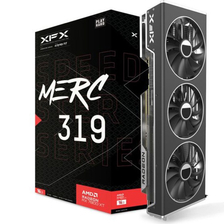 XFX AMD RX-7800XT MERC319 BLACK videokártya, 16GB GDDR6, 256-bit