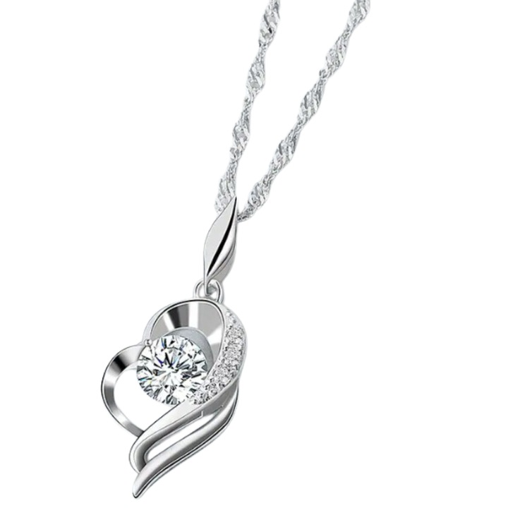 Lantisor si pandantiv argint 925, zirconiu cristalin transparent, diamant cubic pur, claritate, puritate, accesoriu minimalist