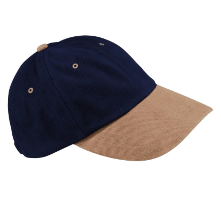 Шапка унисекс, памучна, нисък профил, 6 панела, регулируема, тъмносиня/кремава