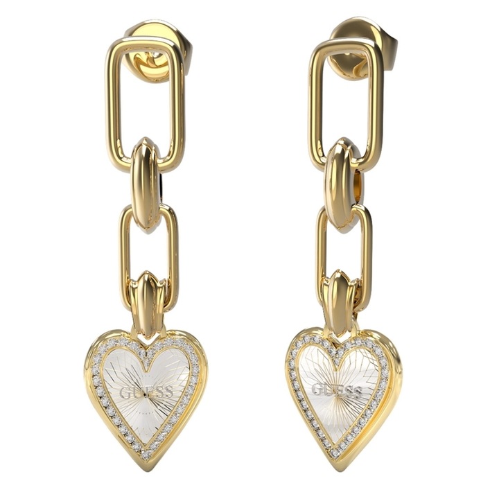 Cercei Guess Love Me Tender stud lung inima si cristale JUBE03236JWYGRHT-U, Auriu