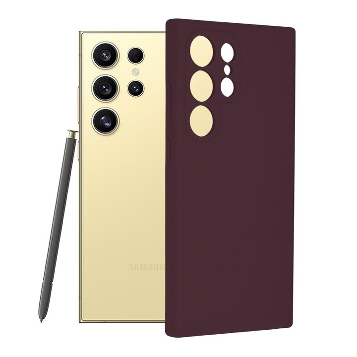 Husa de protectie compatibila cu Samsung Galaxy S24 Ultra, Silicon cu microfibra, Soft touch, Shock Resistance, Protectie camera, Visiniu