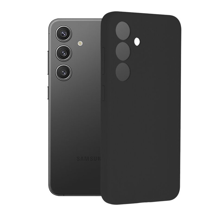 Husa de protectie compatibila cu Samsung Galaxy S24, Silicon cu microfibra, Soft touch, Shock Resistance, Protectie camera, Negru