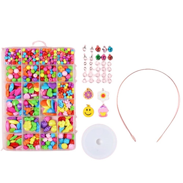 Set margele pentru bijuterii, Stimuleaza creativitatea, 5 ani+, Multicolor