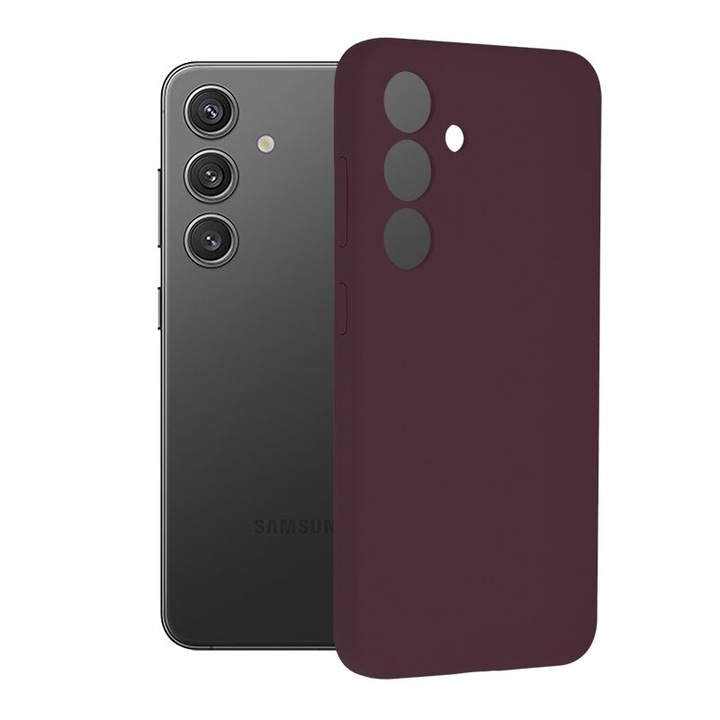 Husa de protectie compatibila cu Samsung Galaxy S24, Silicon cu microfibra, Soft touch, Shock Resistance, Protectie camera, Visiniu