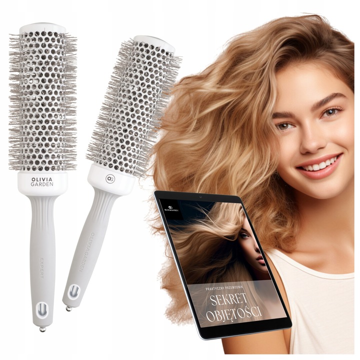 Perie de par, Olivia Garden Expert Blowout Speed Round Brush Wavy Bristles, White & Grey, 45 mm