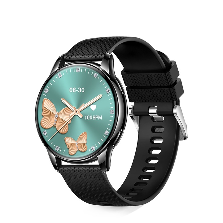 HELLO Y11 pulzus-, vérnyomás-, véroxigénszintmérő AMOLED magyar nyelvű okosóra + fém pótszíjjal - Fekete