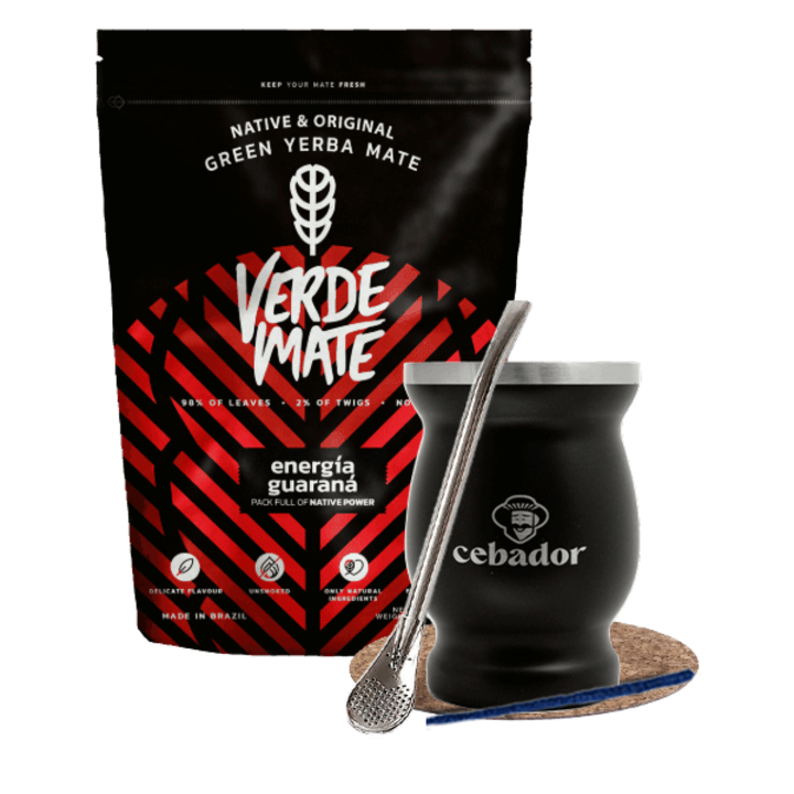 Ceai Yerba Mate Set, Verde Mate Guarana, Cana Negru, 190 ml