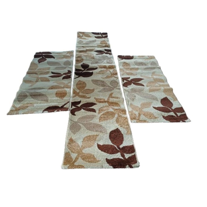 Krémszínű perzsa szőnyegkészlet barna ágakkal, 3 db, 60 x 220 cm és 60 x 110 cm, a két kicsi