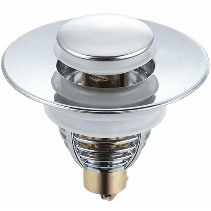 Dop scurgere chiuveta, universal, deschidere cu click, material otel, diametru exterior 62 mm, culoare Argintiu