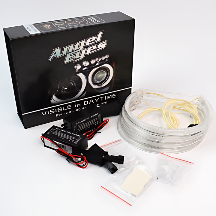 Kit 4 Inele Angel Eyes CCFL BMW E46 Coupe/Cabrio fara facelift cu Far BOSCH - 4x146mm, culoare alb, 2 invertoare canbus, tub PVC